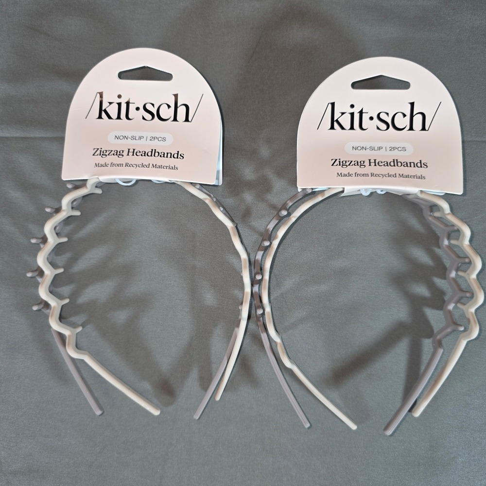 Kitsch Zigzag Headbands 2-Pack Neutral Non-Slip Recycled Plastic 2 Sets Total 4